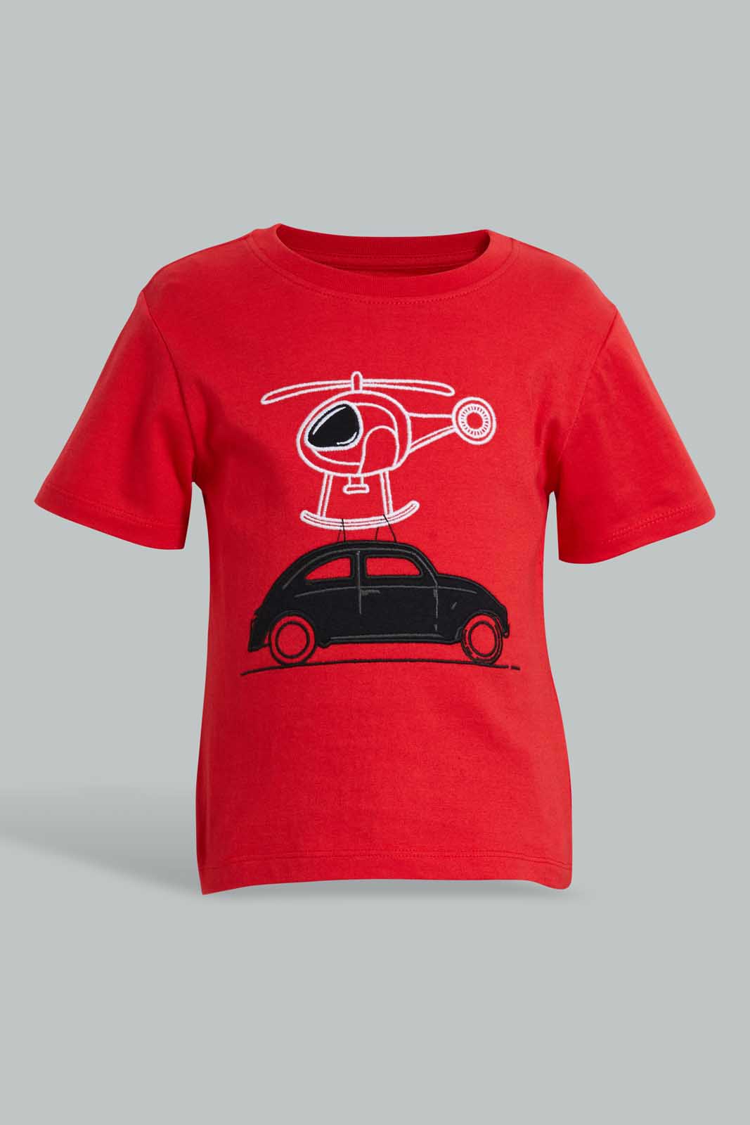 Redtag-Red-Car-&-Helicopter-T-Shirt--For-Baby-Boys-Category:T-Shirts,-Colour:Red,-Deals:Sale,-Filter:Infant-Boys-(3-to-24-Mths),-INB-T-Shirts,-S22C,-Sale-INB-APL,-Section:Boys-(0-to-14Yrs)-Infant-Boys-3 to 24 Months