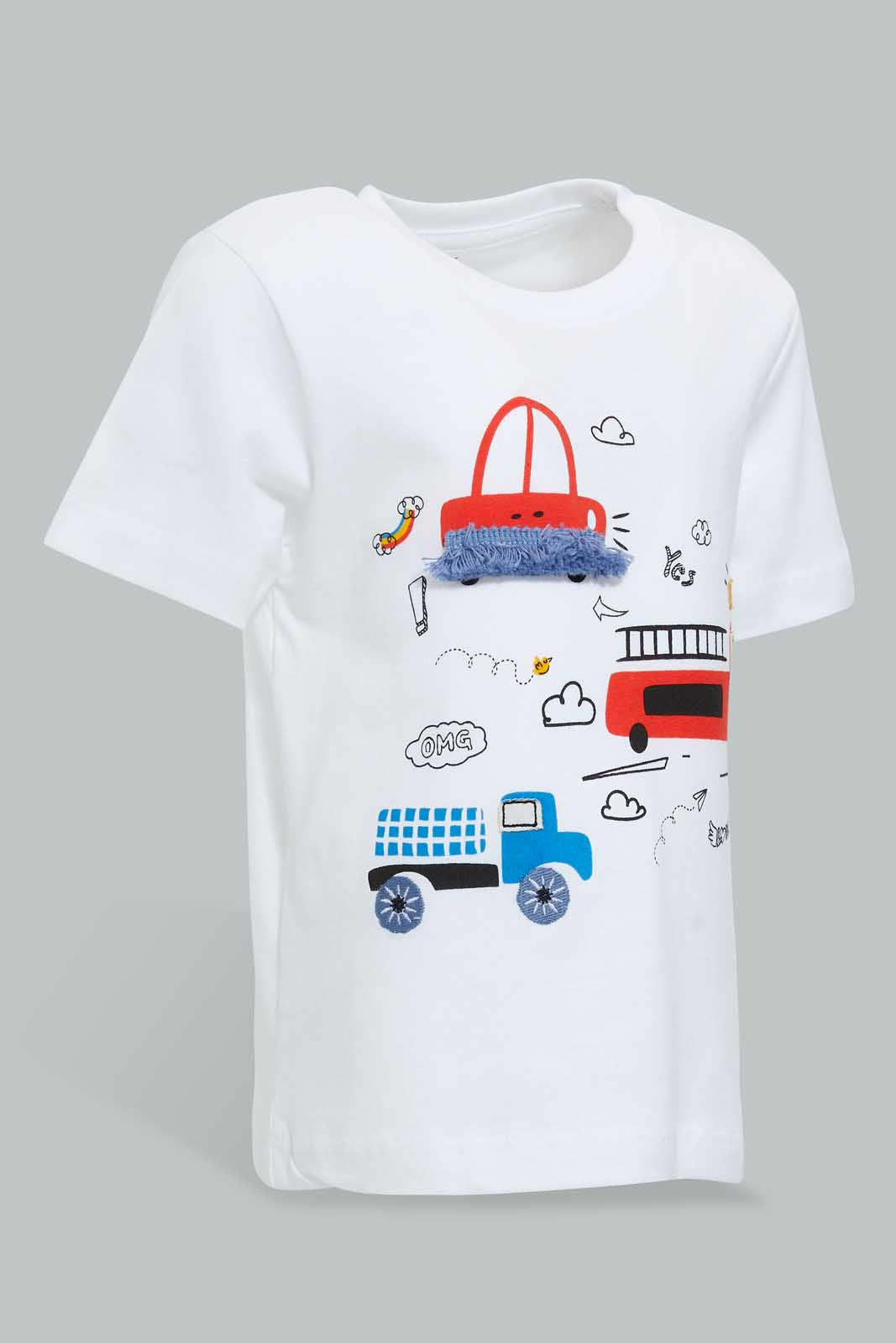 Redtag-White-Tshirt-With-Truck--Patch-Embellished-Infant-Boys-3 to 24 Months