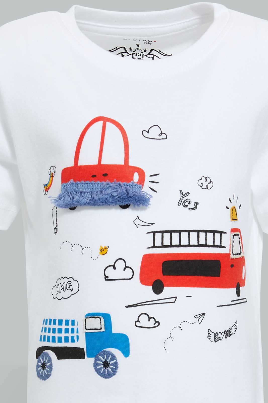 Redtag-White-Tshirt-With-Truck--Patch-Embellished-Infant-Boys-3 to 24 Months