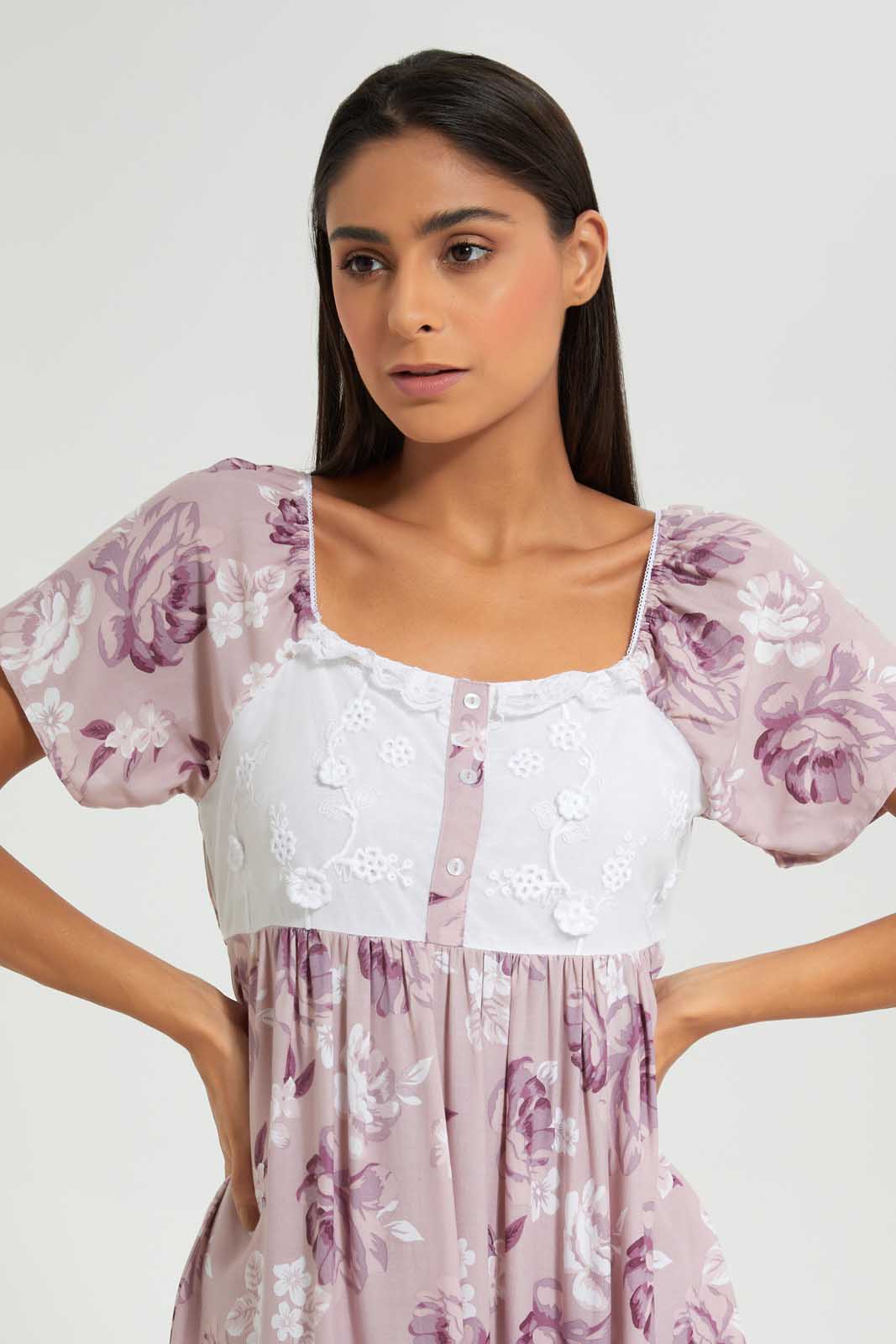 Redtag-Pale-Pink-Floral-Printed-Nightgown-Nightgowns-Women's-