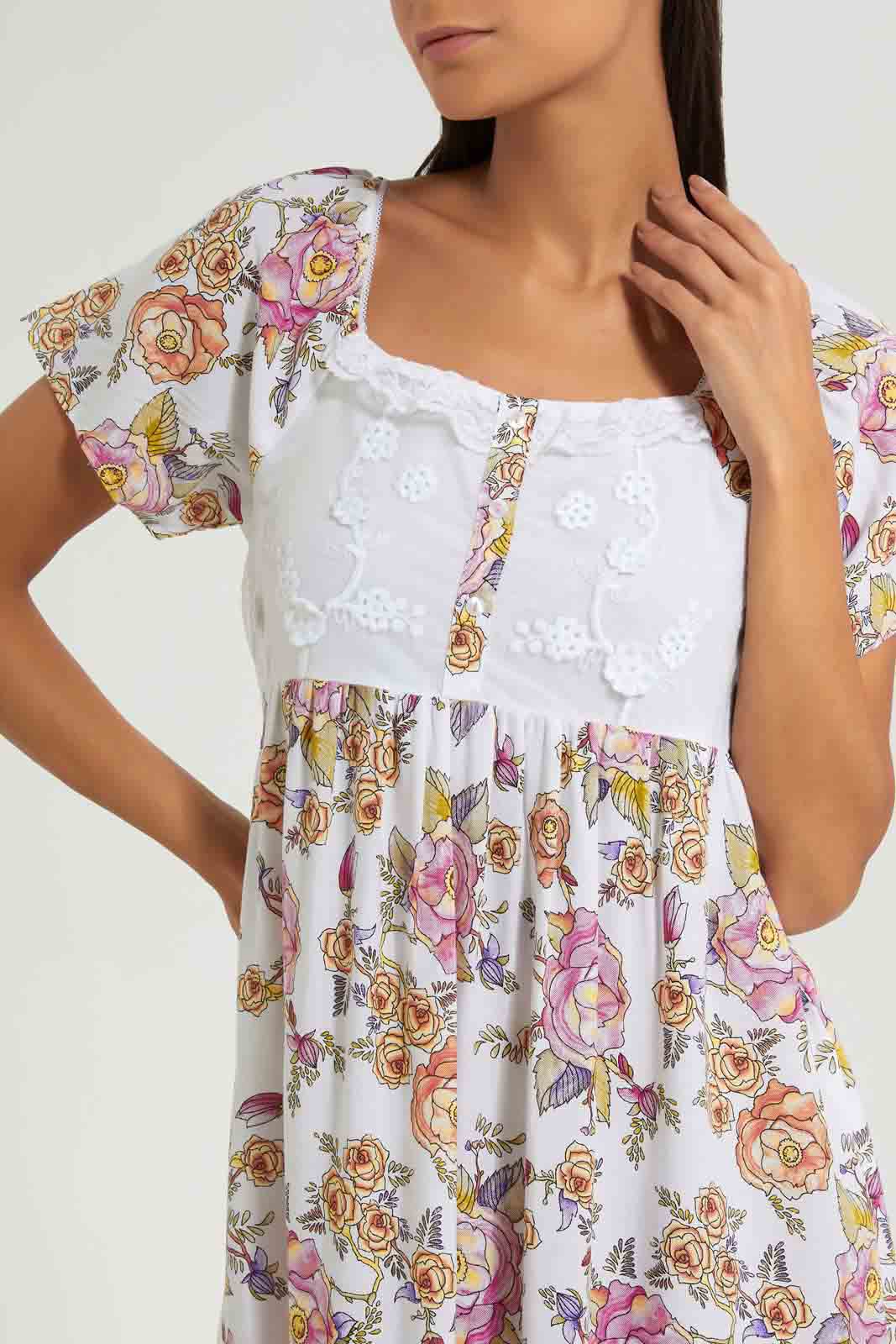 Redtag-White-Floral-Printed-Nightgown-Nightgowns-Women's-