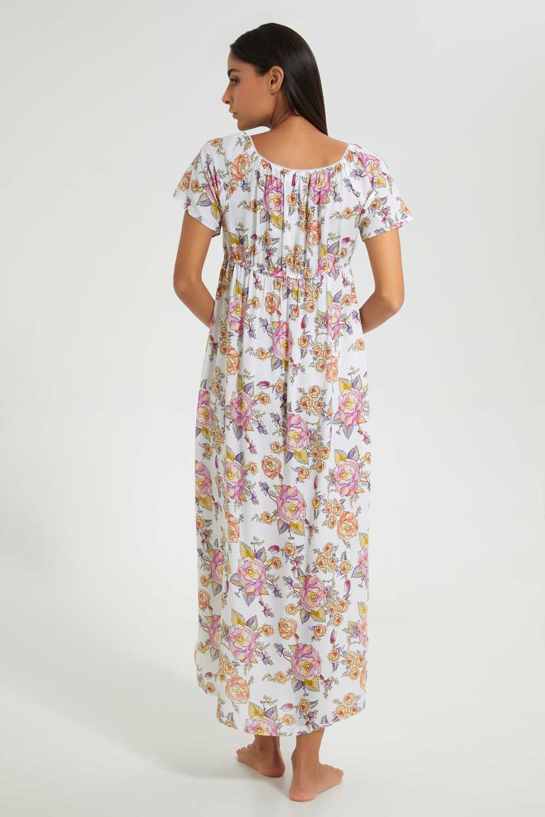 Redtag-White-Floral-Printed-Nightgown-Nightgowns-Women's-