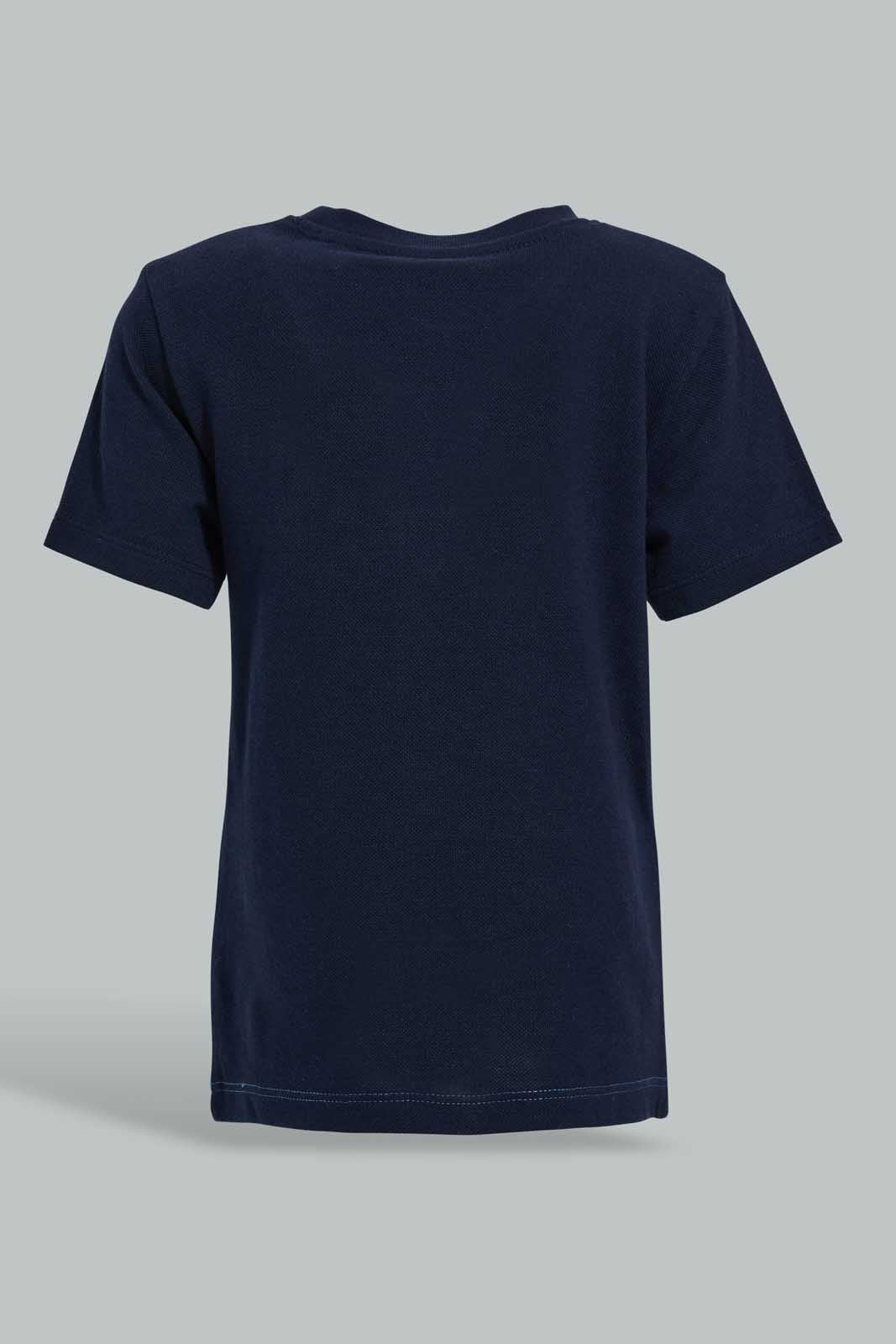 Redtag-Navy-Blue-Cut-And-Sew-Tshirt-All-Over-Prints-Infant-Boys-3 to 24 Months