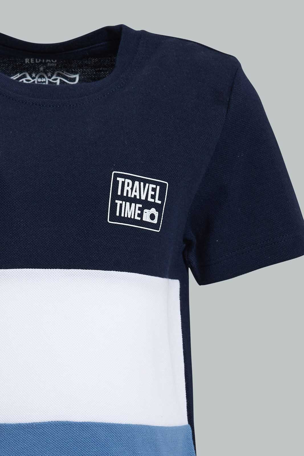 Redtag-Navy-Blue-Cut-And-Sew-Tshirt-All-Over-Prints-Infant-Boys-3 to 24 Months