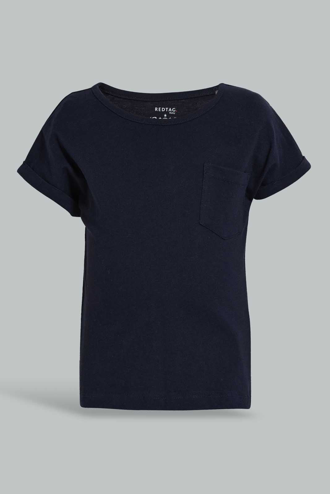 Redtag-Navy-And-Grey-Neon--Solid-T-Shirt-(2Pack)-Plain-Infant-Boys-3 to 24 Months
