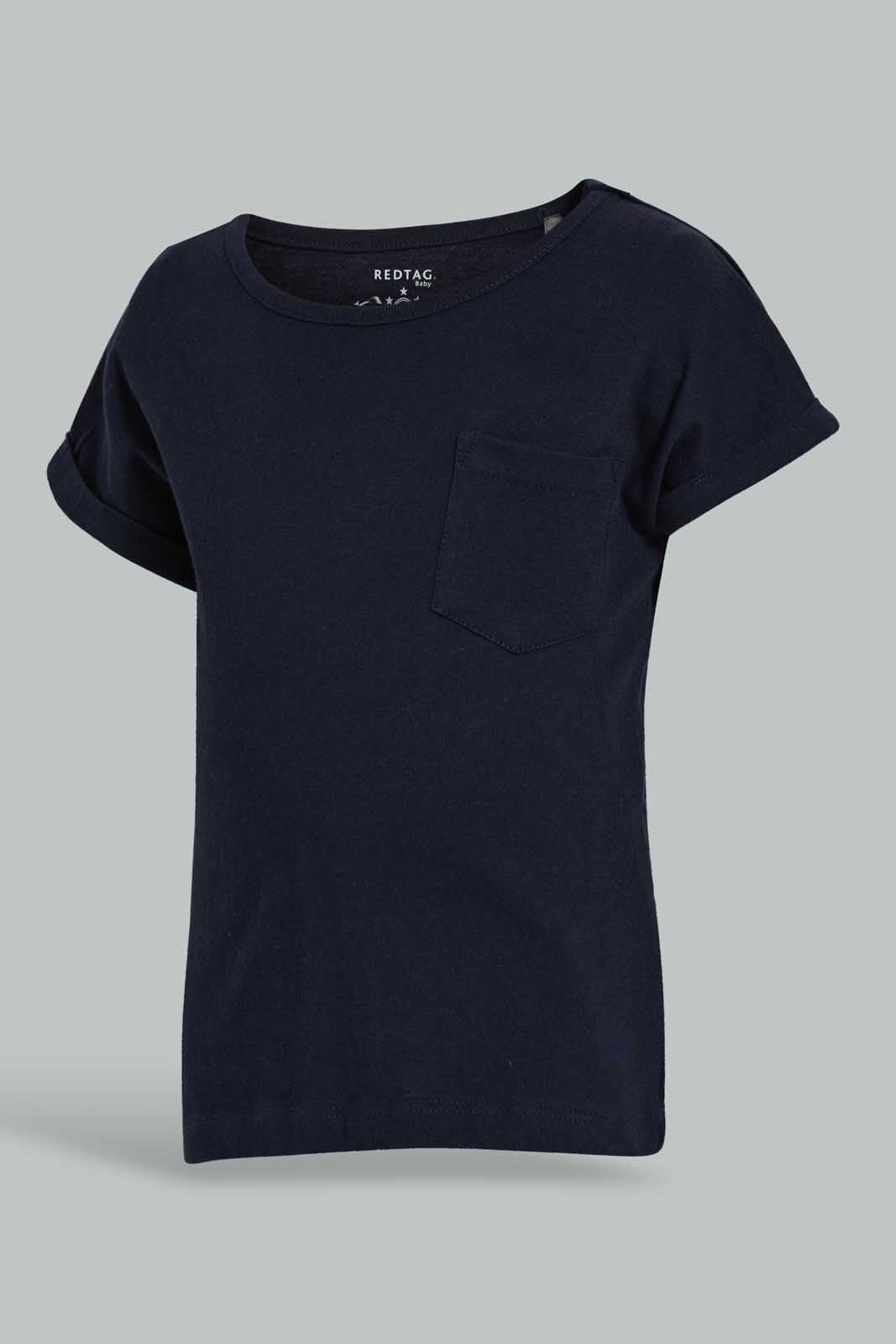 Redtag-Navy-And-Grey-Neon--Solid-T-Shirt-(2Pack)-Plain-Infant-Boys-3 to 24 Months