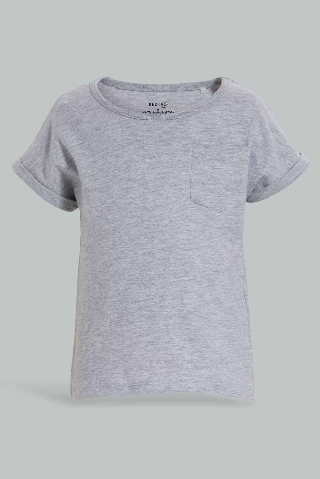 Redtag-Navy-And-Grey-Neon--Solid-T-Shirt-(2Pack)-Plain-Infant-Boys-3 to 24 Months