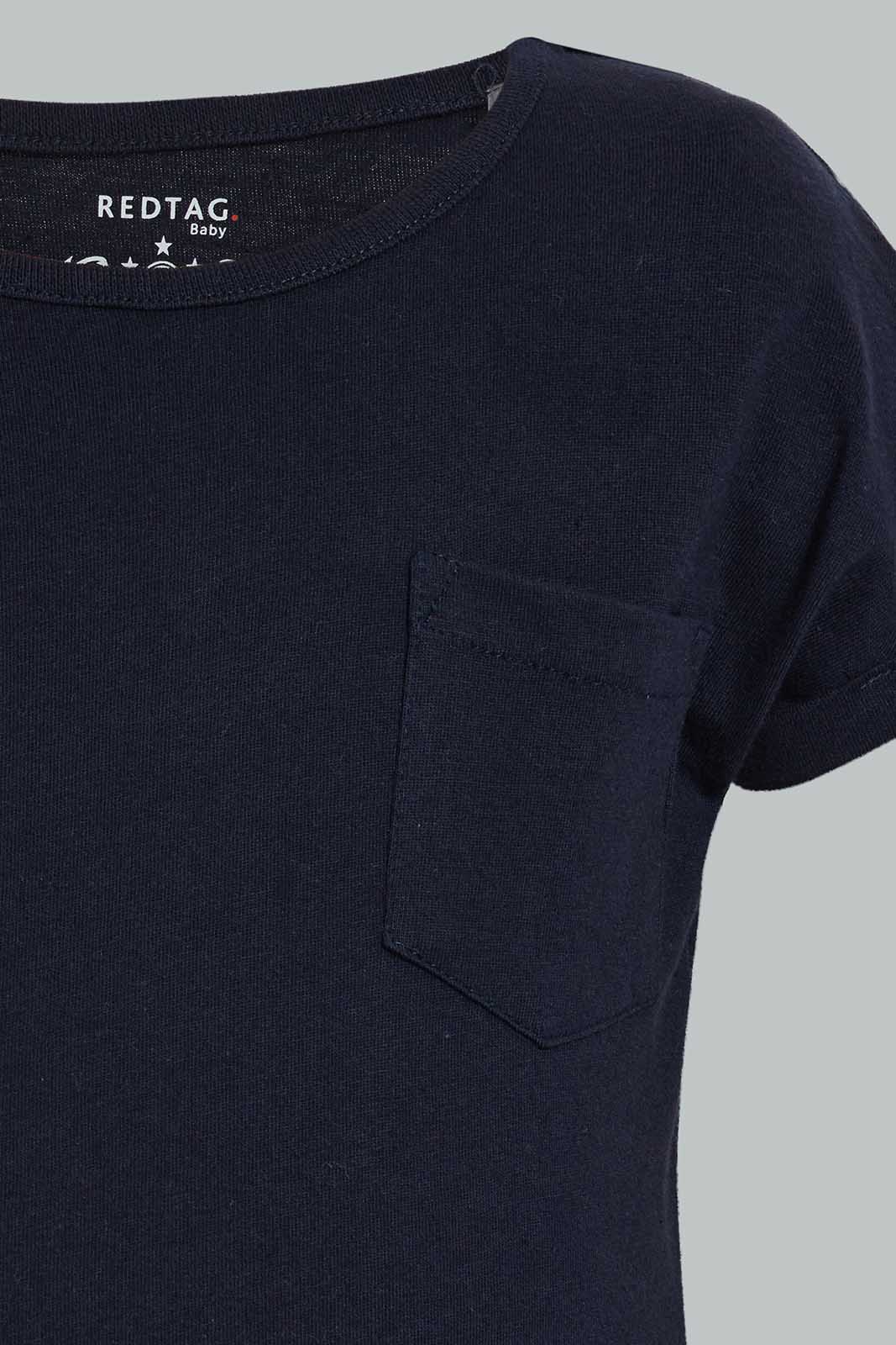 Redtag-Navy-And-Grey-Neon--Solid-T-Shirt-(2Pack)-Plain-Infant-Boys-3 to 24 Months