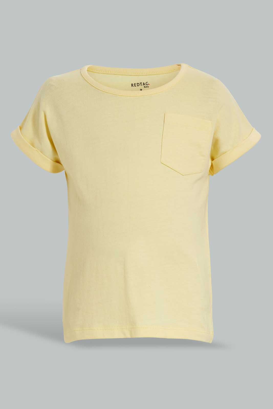Redtag-Yellow-And-Neon-Orange-T-Shirt(2-Pack)-Plain-Infant-Boys-3 to 24 Months