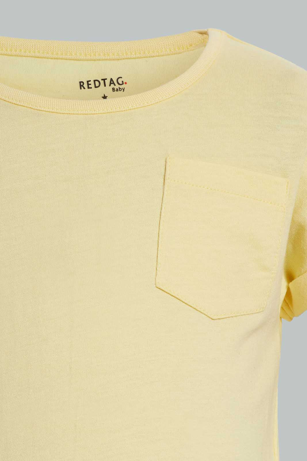 Redtag-Yellow-And-Neon-Orange-T-Shirt(2-Pack)-Plain-Infant-Boys-3 to 24 Months