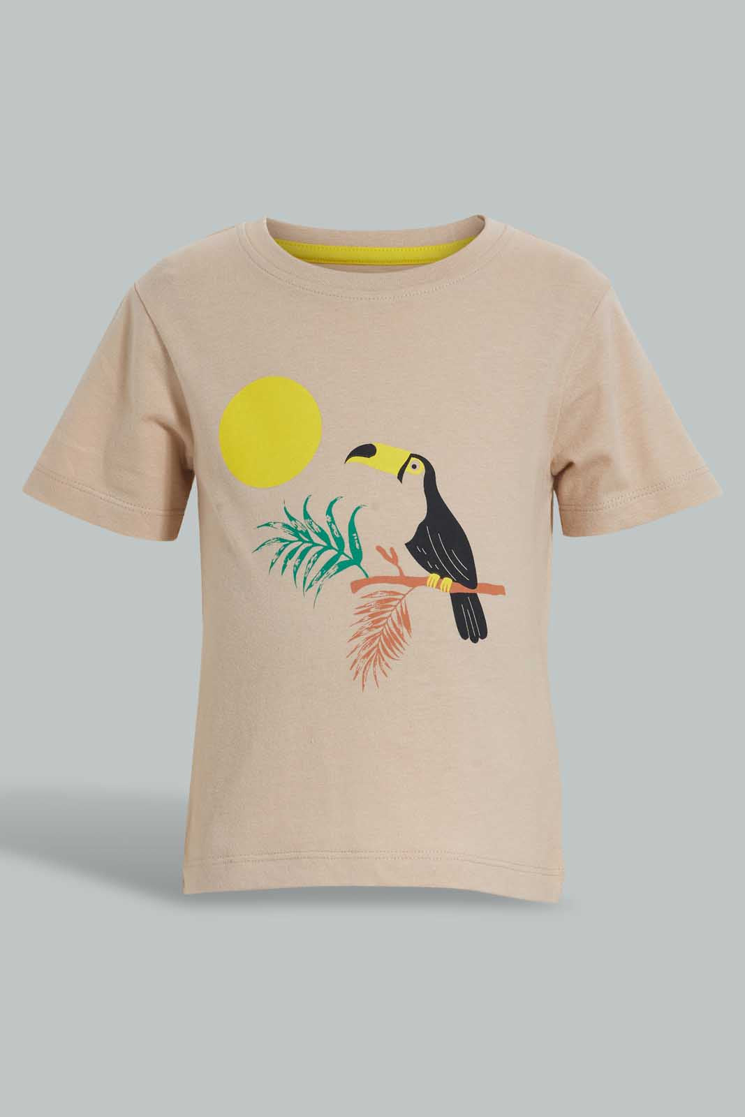 Redtag-Ecru-And-Printed-Wood-Pecker-T-Shirt-(2-Pack)-All-Over-Prints-Infant-Boys-3 to 24 Months