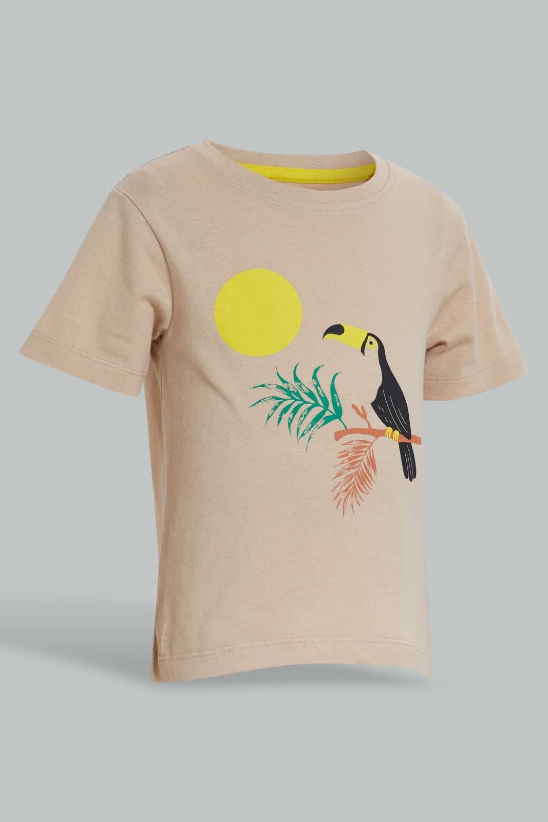 Redtag-Ecru-And-Printed-Wood-Pecker-T-Shirt-(2-Pack)-All-Over-Prints-Infant-Boys-3 to 24 Months