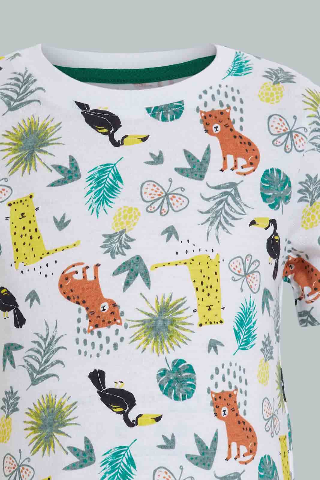 Redtag-Ecru-And-Printed-Wood-Pecker-T-Shirt-(2-Pack)-All-Over-Prints-Infant-Boys-3 to 24 Months