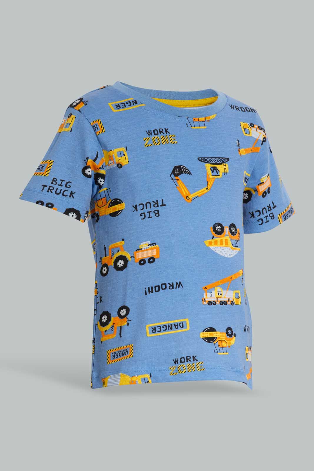 Redtag-White-And-Navy-Truch-T-Shirt-(2-Pack)-All-Over-Prints-Infant-Boys-3 to 24 Months