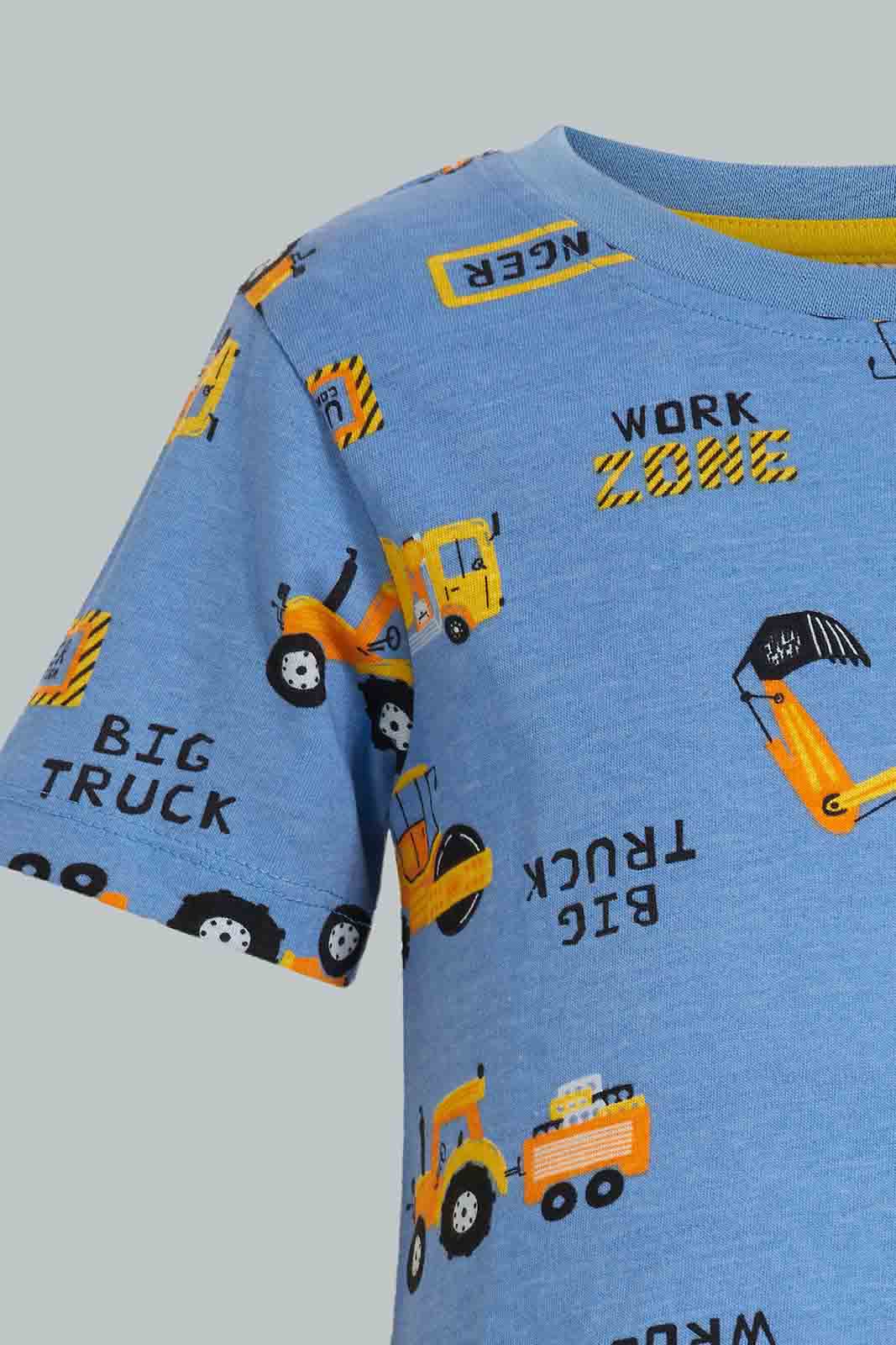 Redtag-White-And-Navy-Truch-T-Shirt-(2-Pack)-All-Over-Prints-Infant-Boys-3 to 24 Months