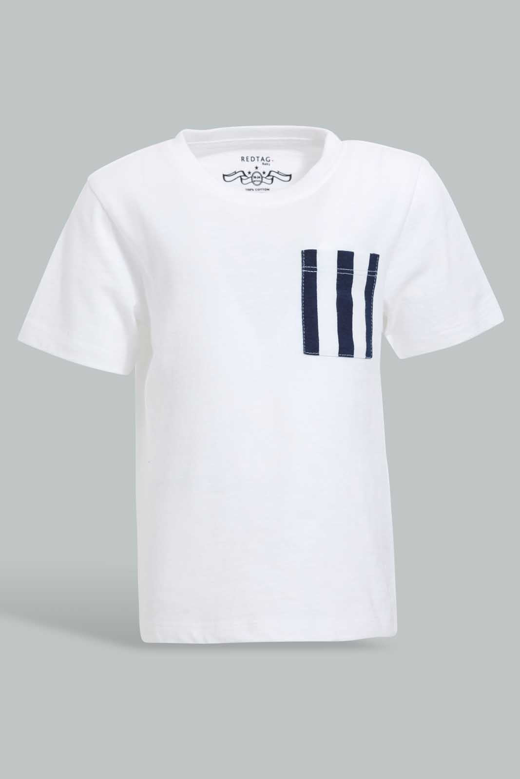 Redtag-White-Slub-Tshirt-With-Contrast-Patch-Pocket-Plain-Infant-Boys-3 to 24 Months