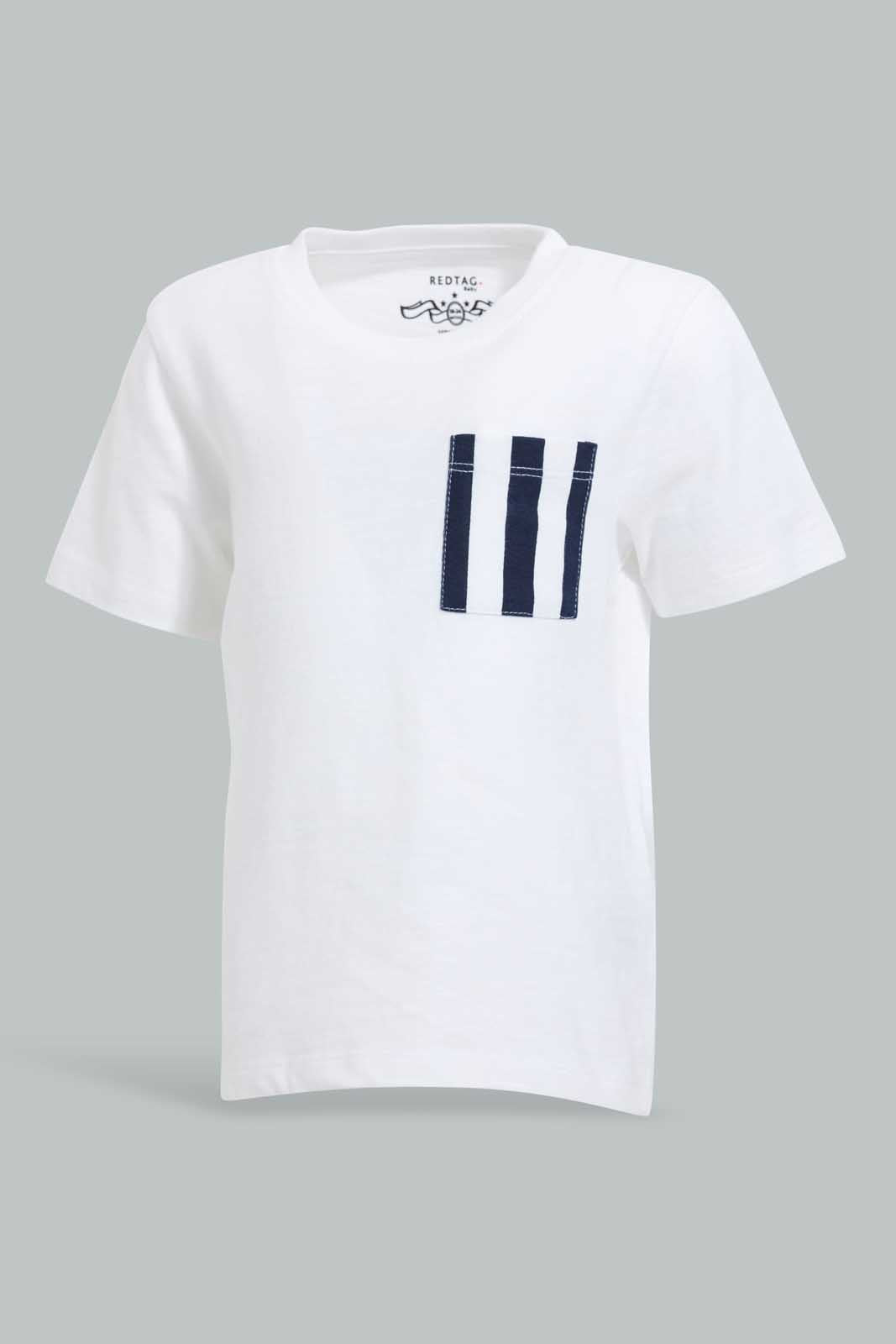 Redtag-White-Slub-Tshirt-With-Contrast-Patch-Pocket-Plain-Infant-Boys-3 to 24 Months