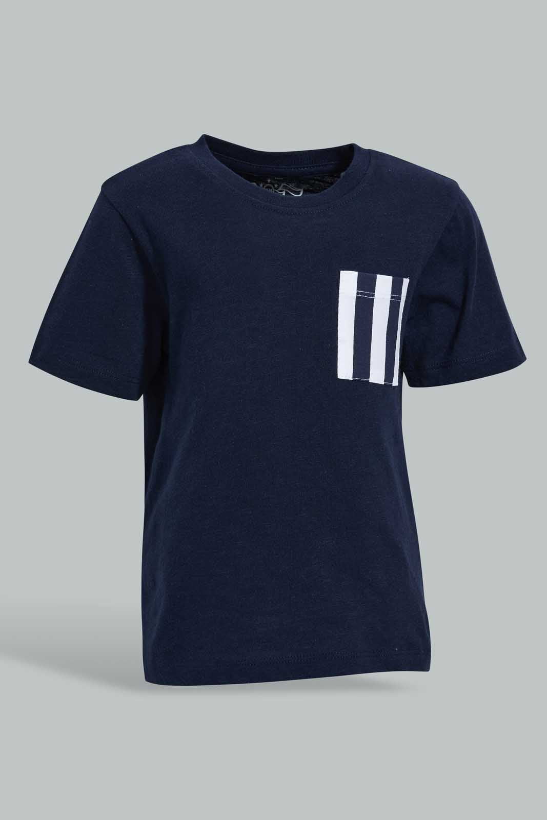 Redtag-Black-Slub-Tshirt-With-Contrast-Patch-Pocket-Plain-Infant-Boys-3 to 24 Months