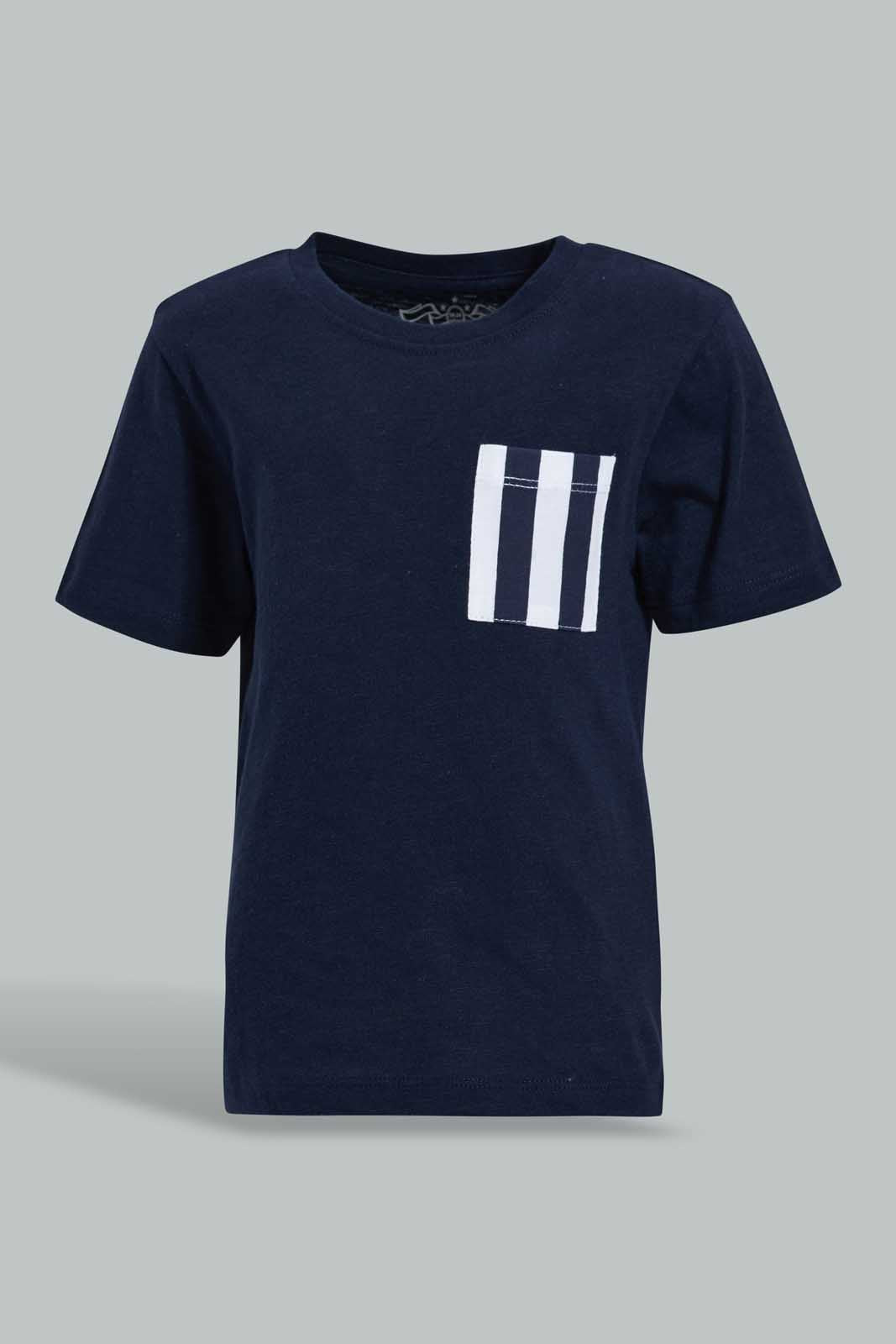 Redtag-Black-Slub-Tshirt-With-Contrast-Patch-Pocket-Plain-Infant-Boys-3 to 24 Months
