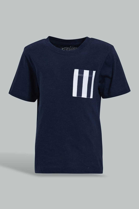 Redtag-Black-Slub-Tshirt-With-Contrast-Patch-Pocket-Plain-Infant-Boys-3 to 24 Months