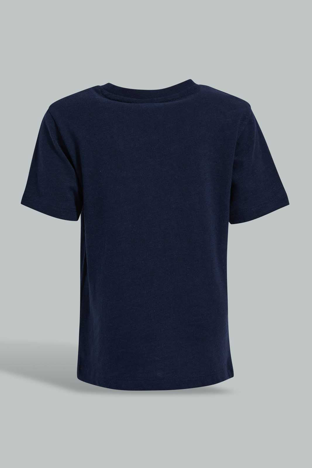 Redtag-Black-Slub-Tshirt-With-Contrast-Patch-Pocket-Plain-Infant-Boys-3 to 24 Months