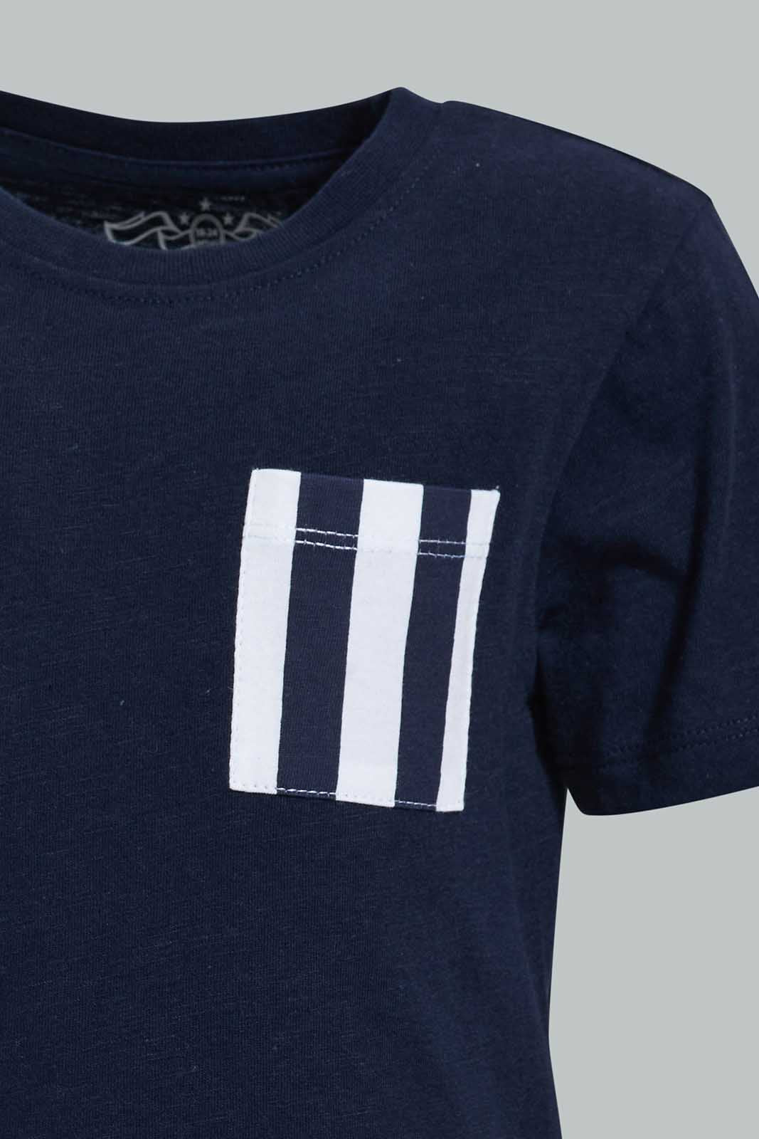 Redtag-Black-Slub-Tshirt-With-Contrast-Patch-Pocket-Plain-Infant-Boys-3 to 24 Months