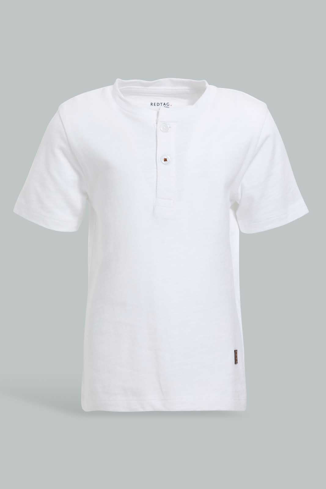 Redtag-White-Slub-Henley-Tshirt-Plain-Infant-Boys-3 to 24 Months