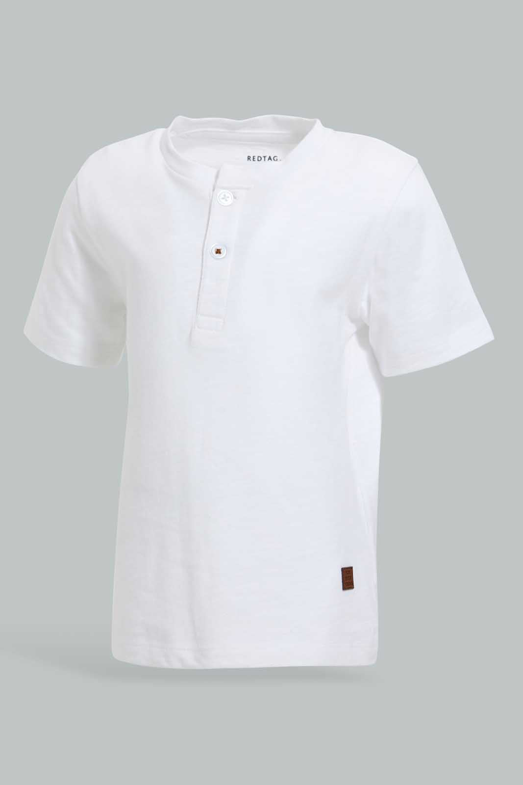 Redtag-White-Slub-Henley-Tshirt-Plain-Infant-Boys-3 to 24 Months