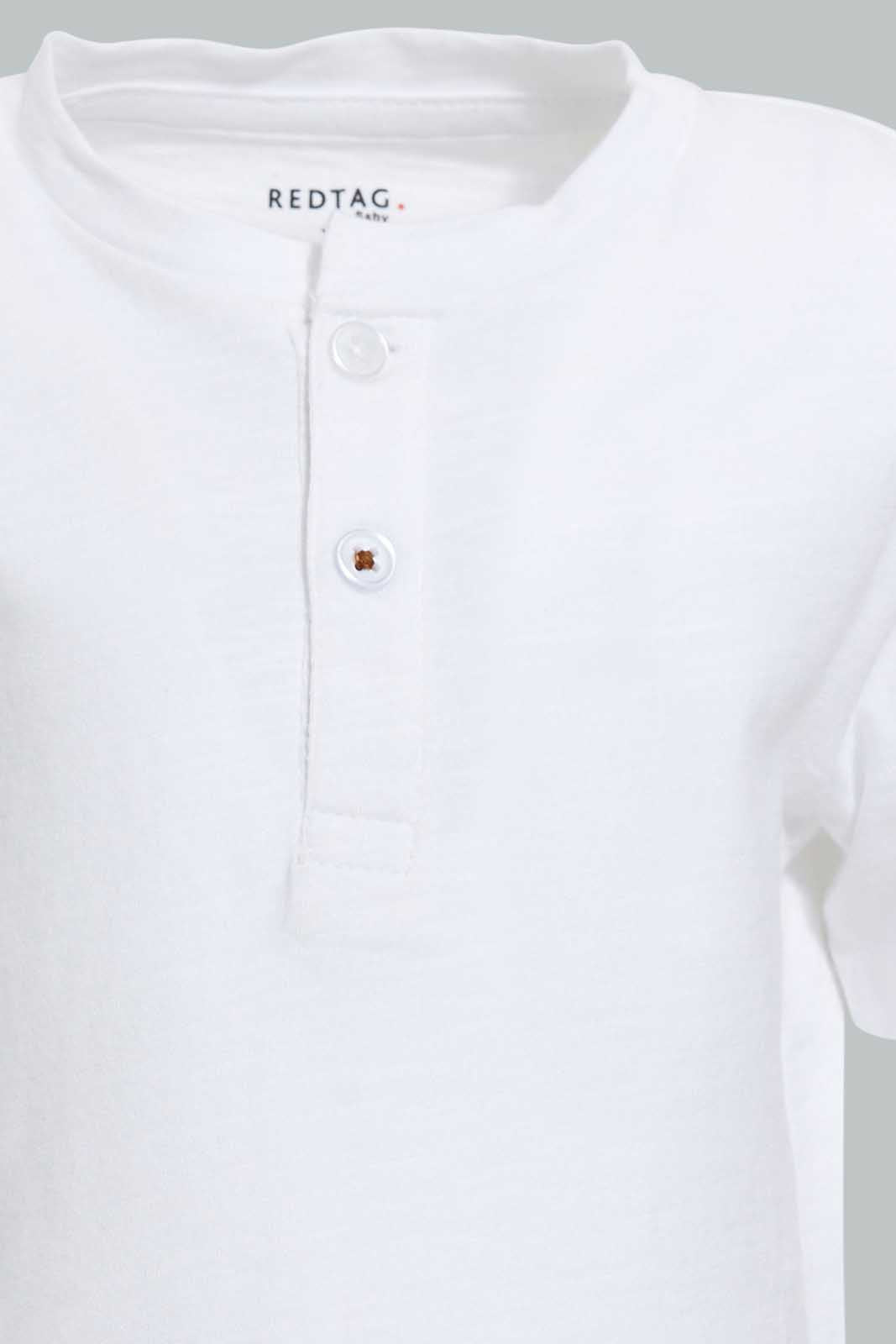 Redtag-White-Slub-Henley-Tshirt-Plain-Infant-Boys-3 to 24 Months