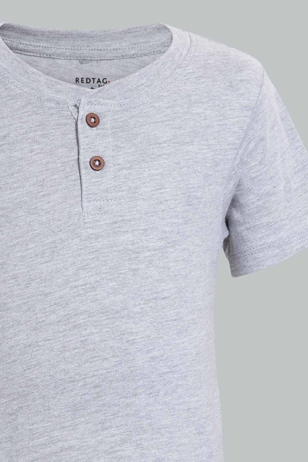Redtag-Grey-Solid-And-Blue-Henley-T-Shirt-(2-Pack)-Striped-T-Shirts-Infant-Boys-3 to 24 Months