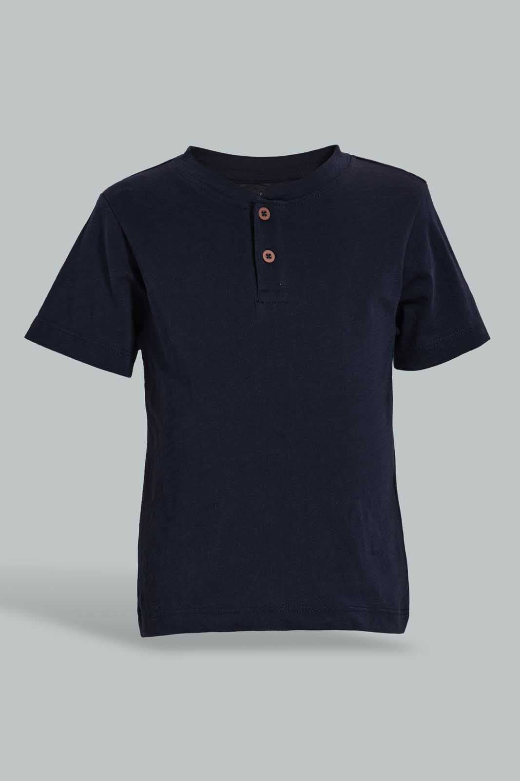 Redtag-Navy-And-Red-Striped-Henley-T-Shirt-(2-Pack)-Striped-Infant-Boys-3 to 24 Months