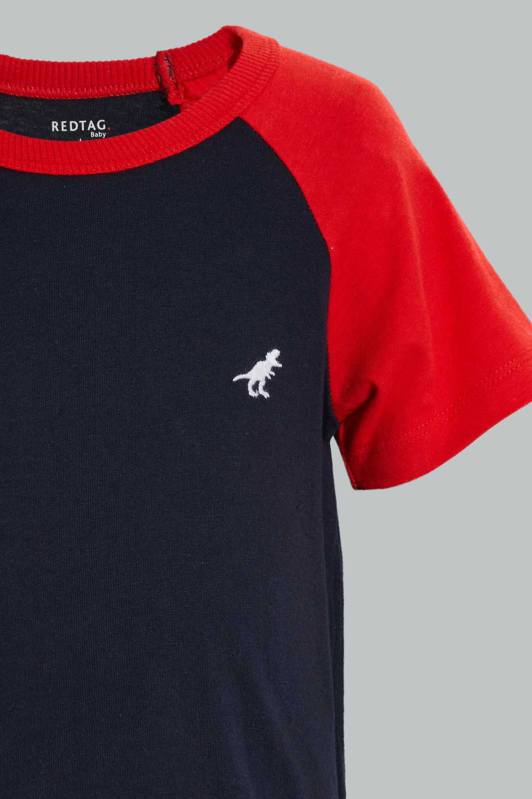 Redtag-White-And-Navy-Raglan-T-Shirt-(2-Pack)-Plain-Infant-Boys-3 to 24 Months