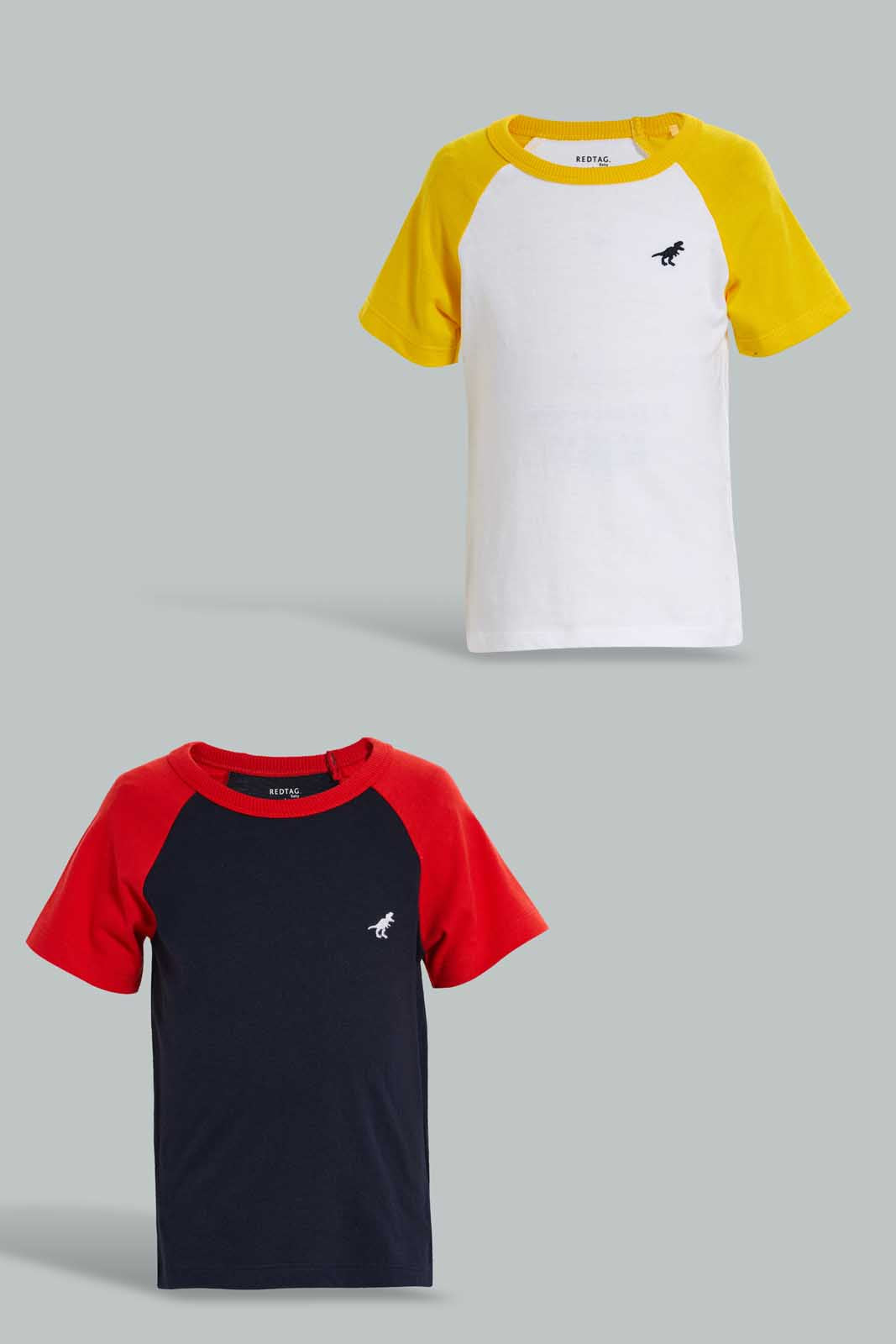 Redtag-White-And-Navy-Raglan-T-Shirt-(2-Pack)-Plain-Infant-Boys-3 to 24 Months