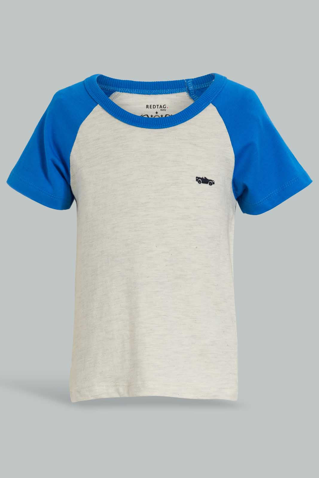 Redtag-Grey-And-Ecru-Raglan-T-Shirt-(2-Pack)-Plain-Infant-Boys-3 to 24 Months