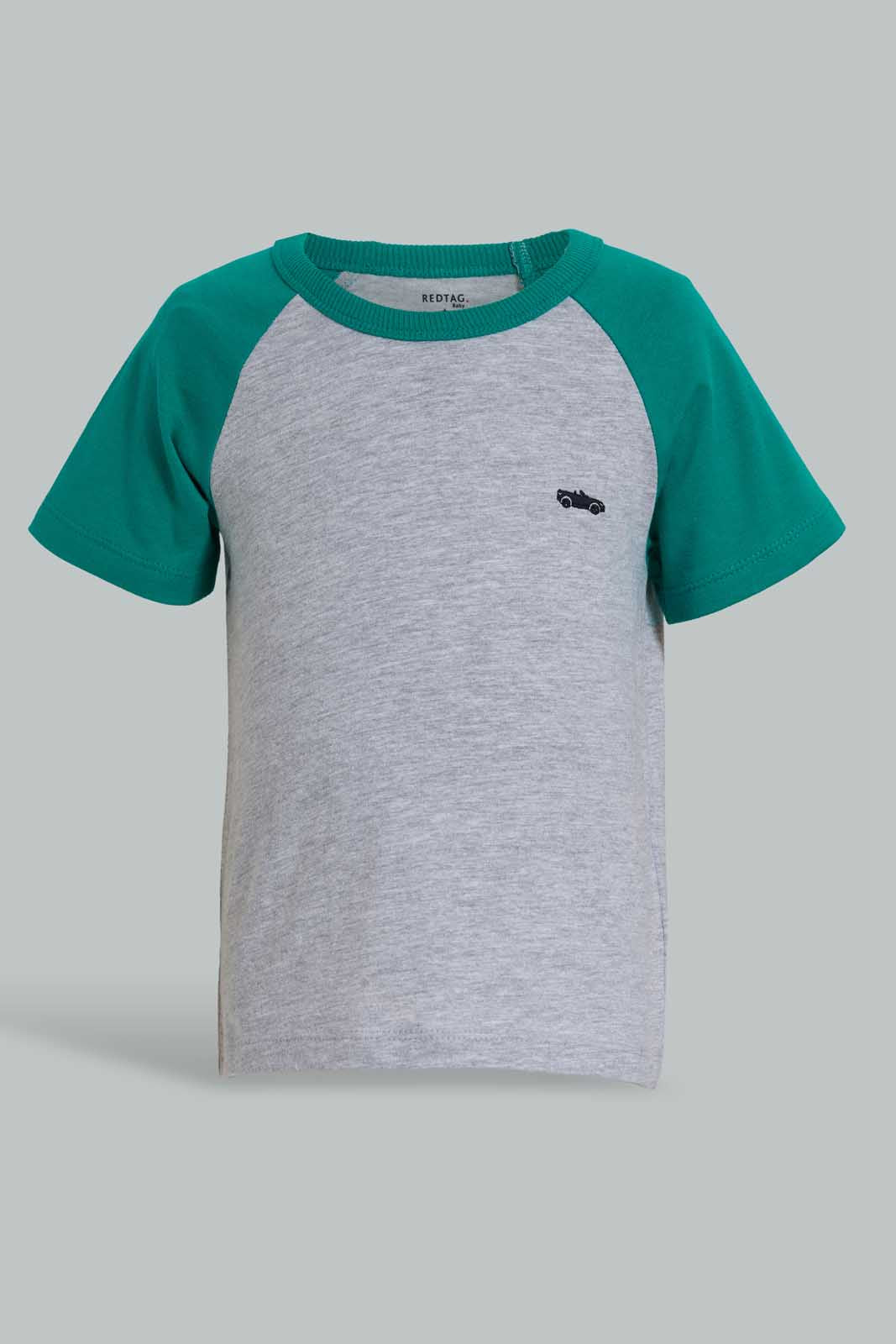 Redtag-Grey-And-Ecru-Raglan-T-Shirt-(2-Pack)-Plain-Infant-Boys-3 to 24 Months