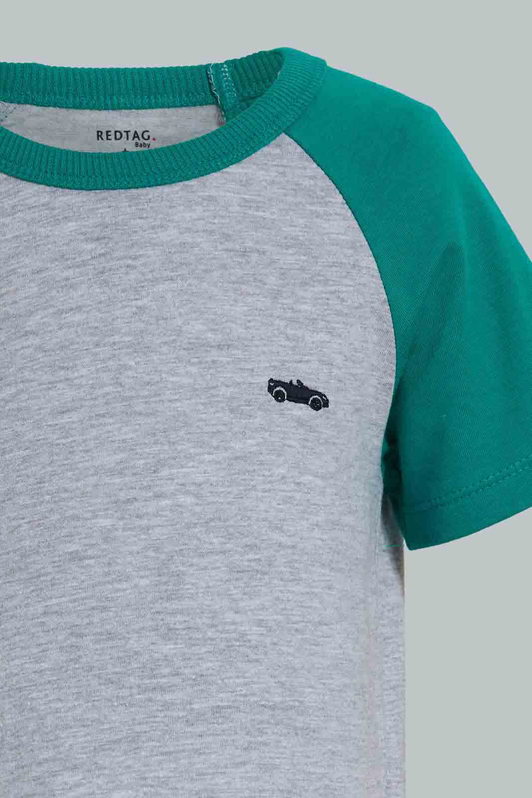 Redtag-Grey-And-Ecru-Raglan-T-Shirt-(2-Pack)-Plain-Infant-Boys-3 to 24 Months