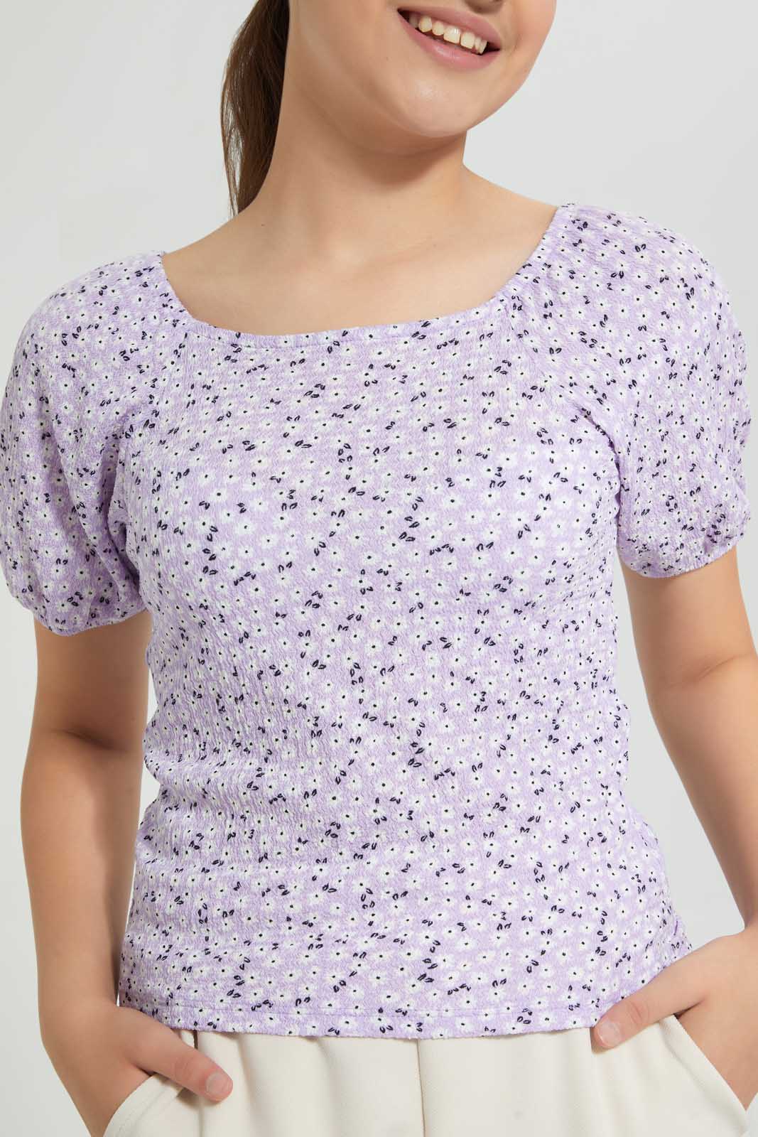 Redtag-Purple-Floral-Top-+-Pencil-Skirt-Graphic-T-Shirts-Senior-Girls-9 to 14 Years