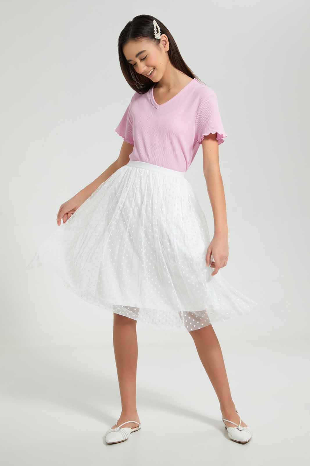 Redtag-Pink-Waffle-Top-Plain-T-Shirts-Senior-Girls-9 to 14 Years