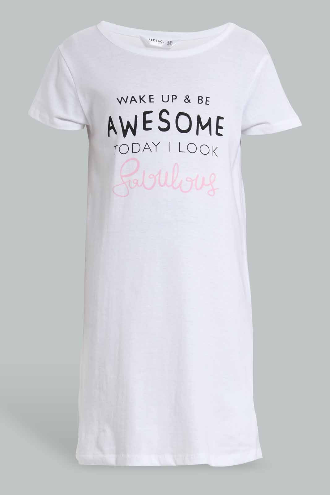 Redtag-White-Nightdress-Nightshirts-Senior-Girls-9 to 14 Years