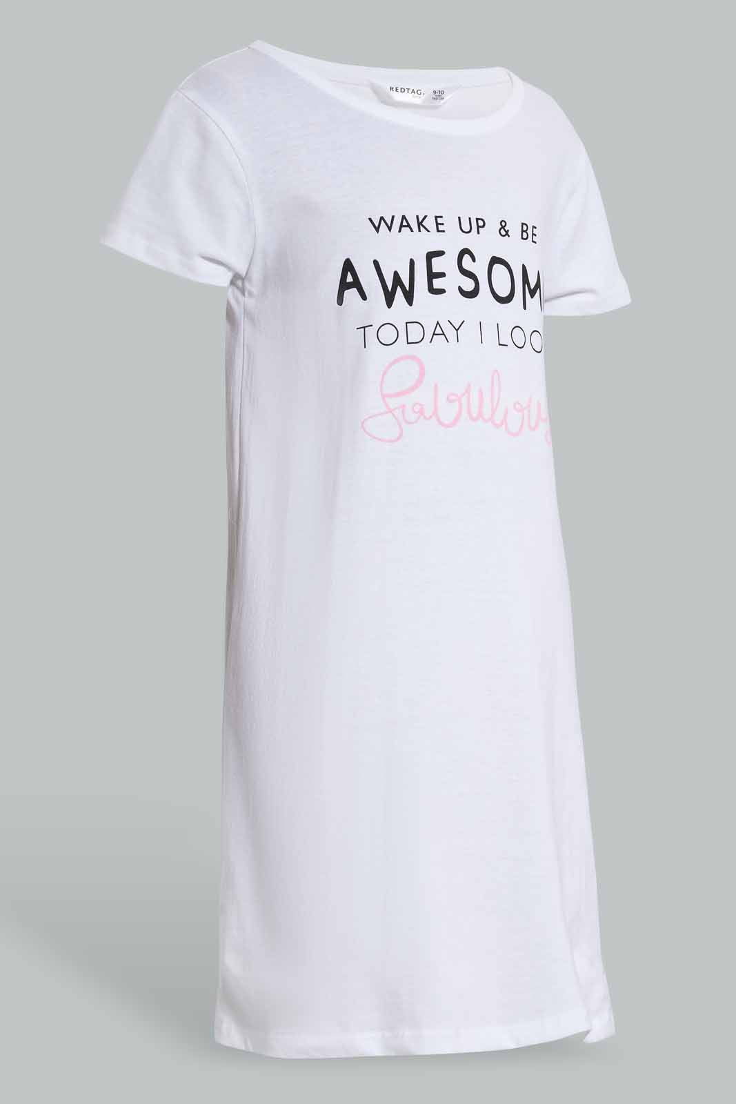 Redtag-White-Nightdress-Nightshirts-Senior-Girls-9 to 14 Years