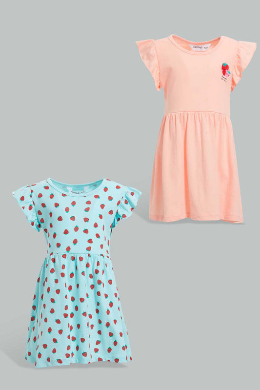 Redtag-Multi-Colour-2Pc-Pack-Knit-Dress-Dresses-Infant-Girls-3 to 24 Months