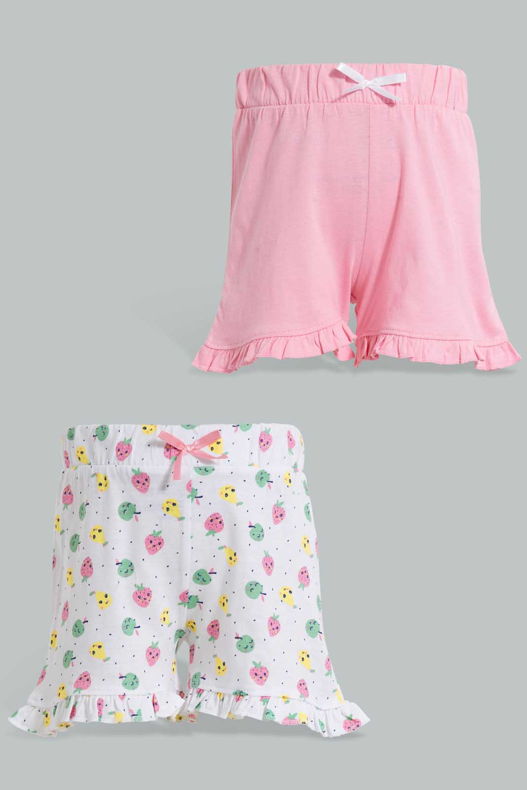 Redtag-Assorted-Printed-2Pk-Short-Casual-Shorts-Infant-Girls-3 to 24 Months