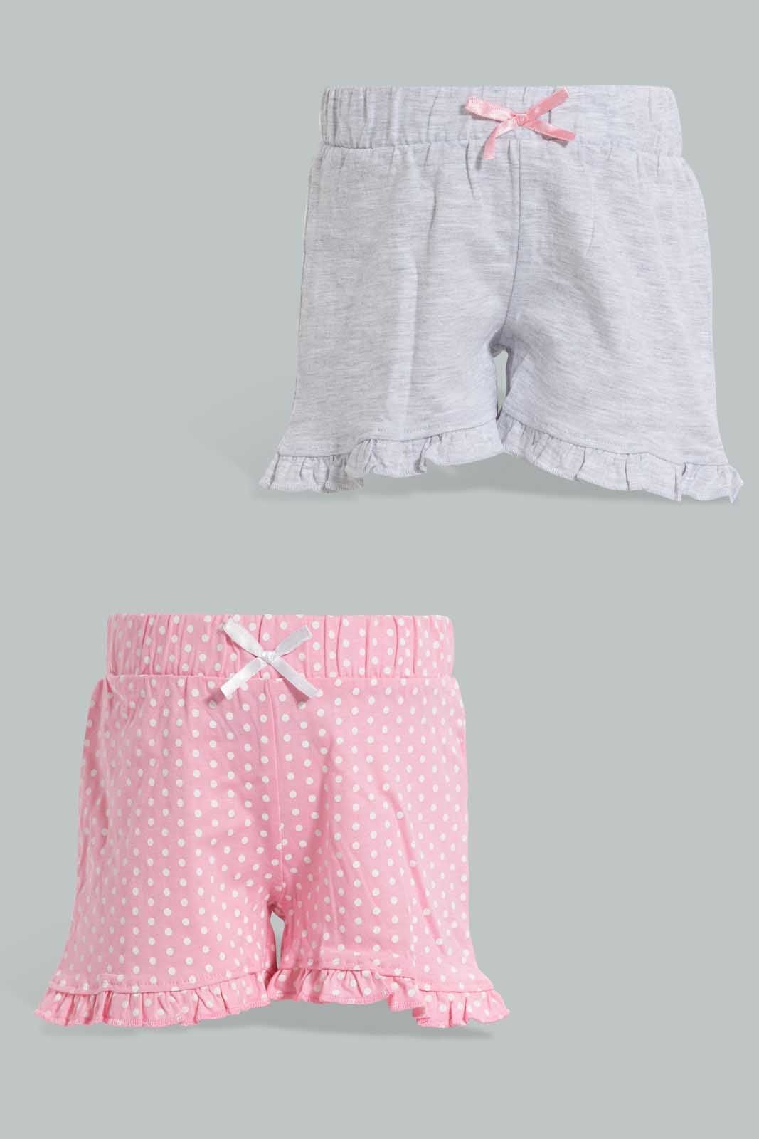 Redtag-Assorted-Solid-2Pk-Short-Casual-Shorts-Infant-Girls-3 to 24 Months