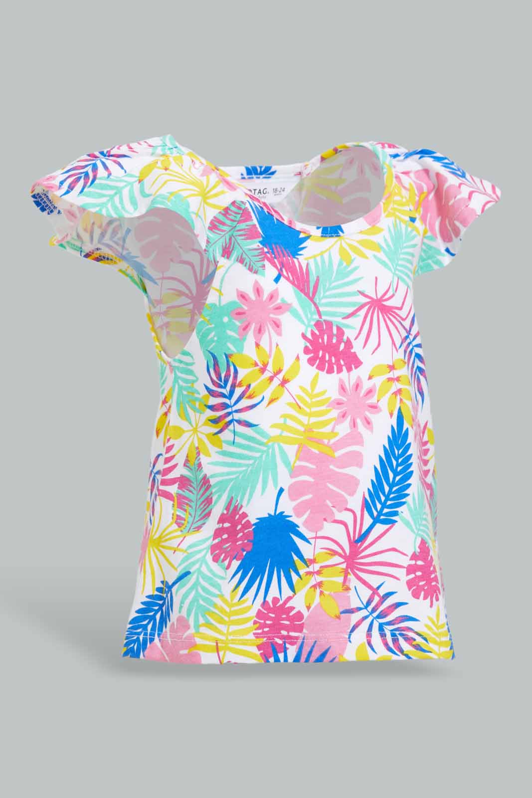 Redtag-White-Tropical-Printed-T-Shirt-And-Mint-Solid-Skirt-Sets-Infant-Girls-3 to 24 Months
