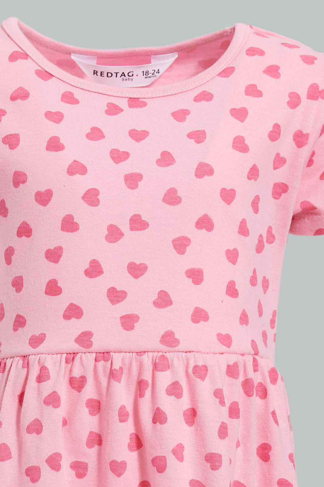 Redtag-Pink-Heart-Printed-Dress-Dresses-Infant-Girls-3 to 24 Months