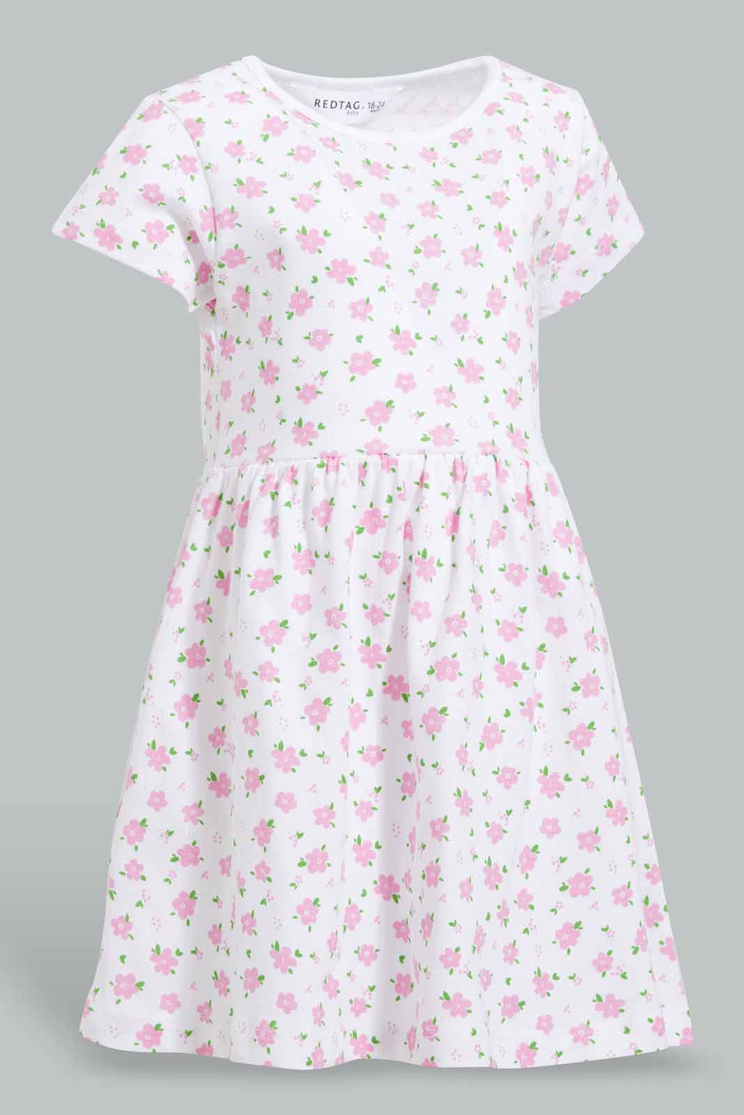 Redtag-Coral-Floral-Printed-Dress-Dresses-Infant-Girls-3 to 24 Months