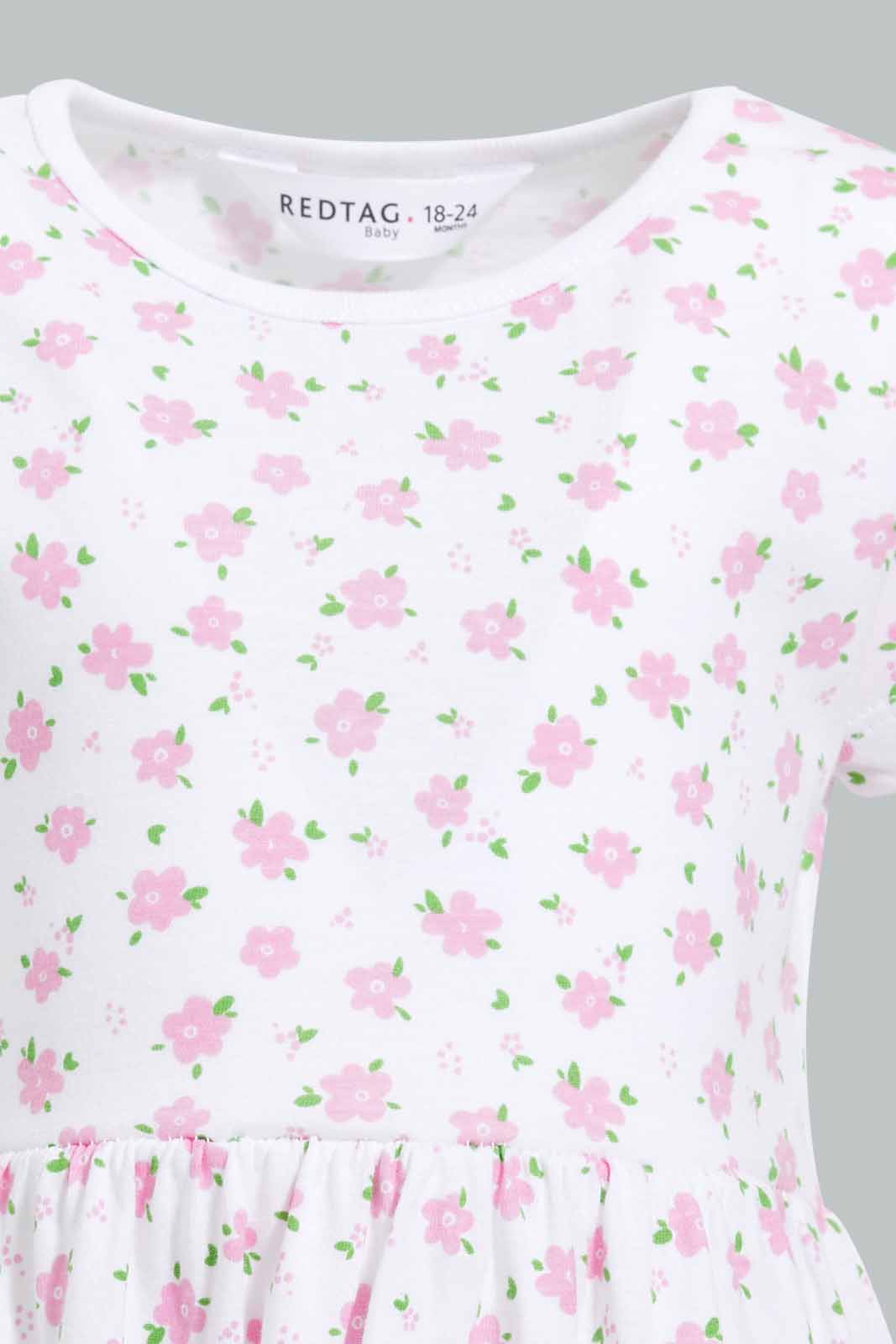 Redtag-Coral-Floral-Printed-Dress-Dresses-Infant-Girls-3 to 24 Months