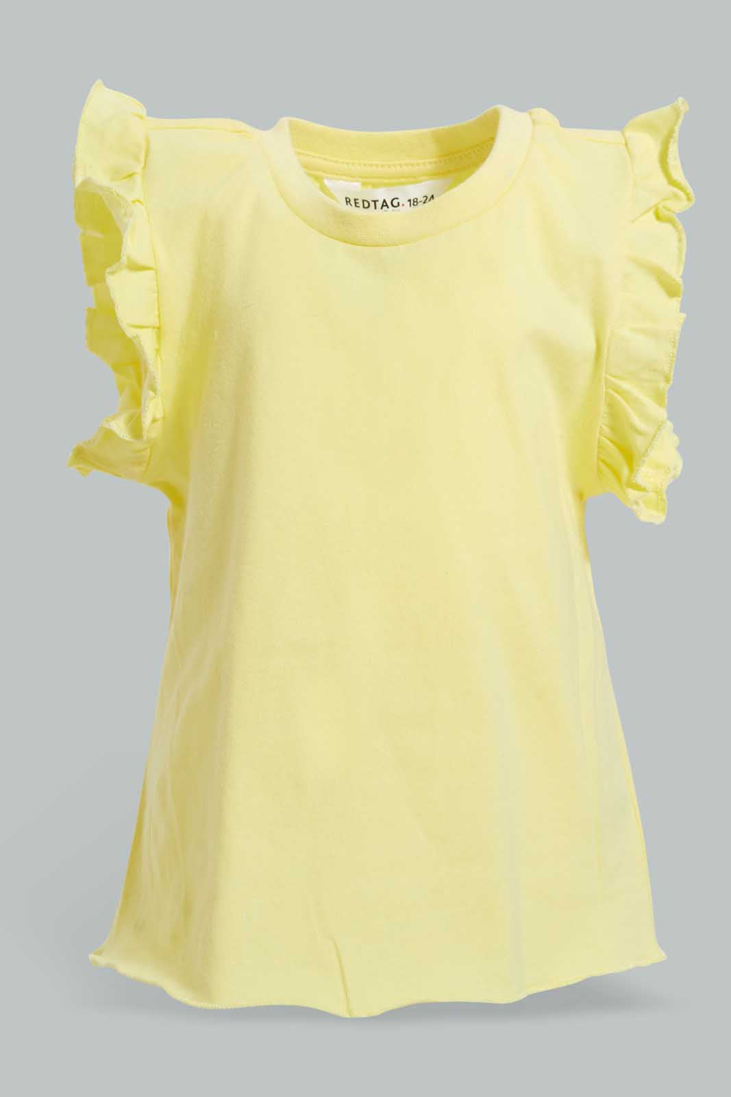Redtag-Pink-Dungaree-Dress-With-Yellow-T-Shirt-Sets-Infant-Girls-3 to 24 Months
