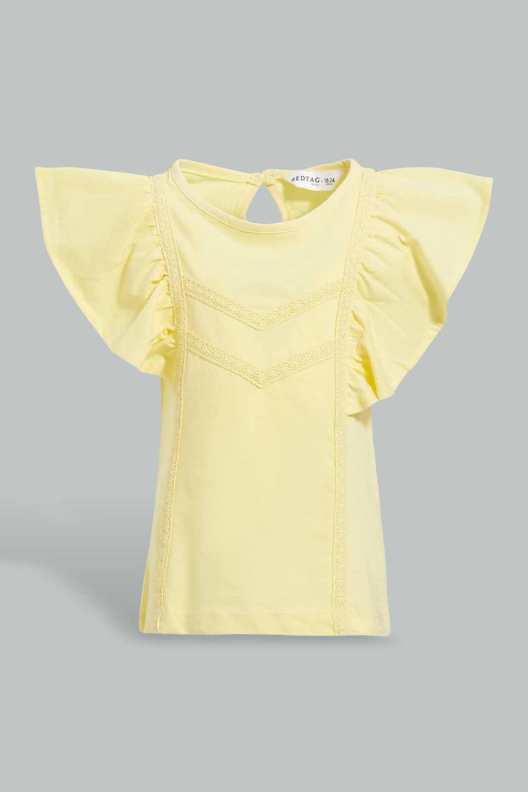 Redtag-Yellow-Flutter-Sleeves-Jersey-Blouse-Blouses-Infant-Girls-3 to 24 Months
