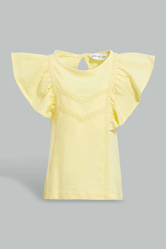 Redtag-Yellow-Flutter-Sleeves-Jersey-Blouse-Blouses-Infant-Girls-3 to 24 Months